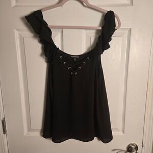 Sheer Y2K WhimsiGoth Ruffled Size‎ M Express Tank Silver accent Vampy Witchy 90s
